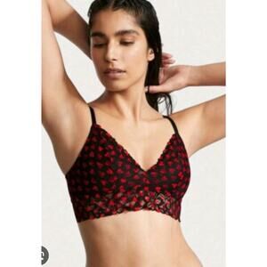 Victoria’s Secret Black Lace Heart Mesh Bralette Soft Goth Festival Romantic L